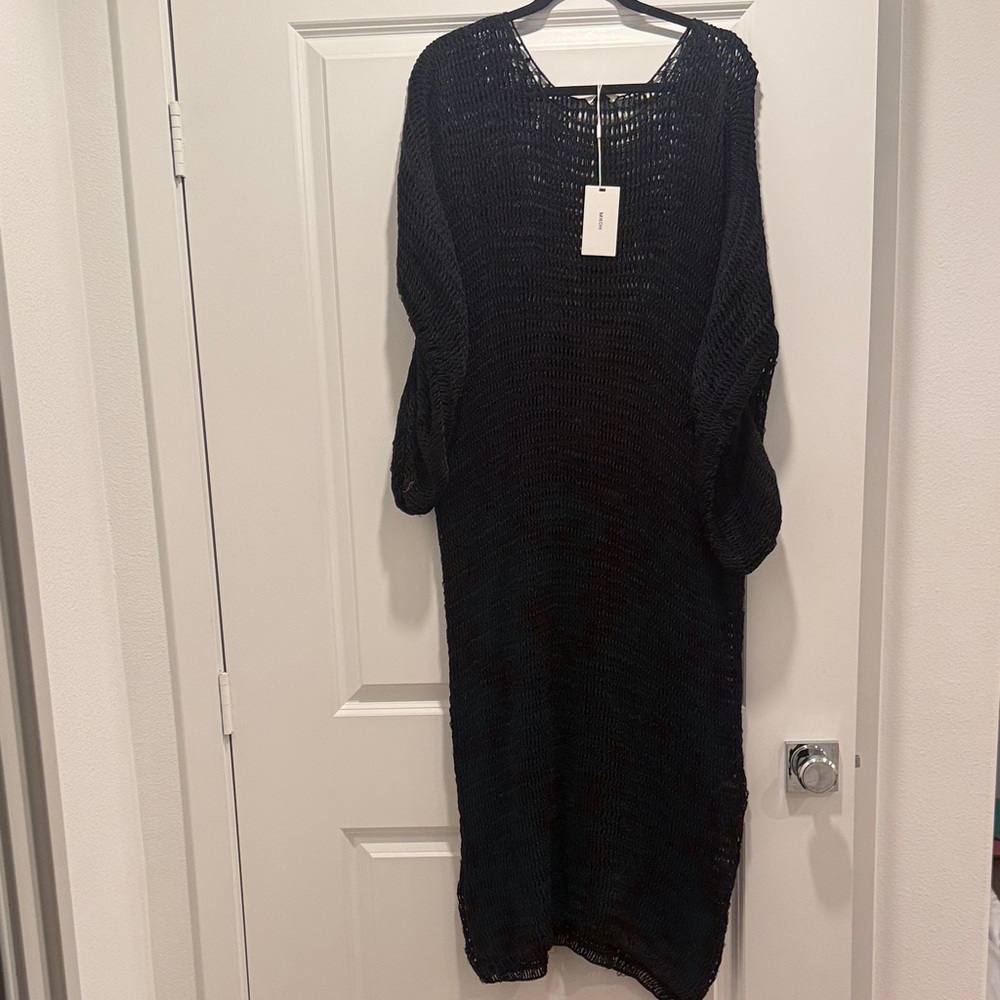 Mikoh Black Open-Knit Long Sweater Dress